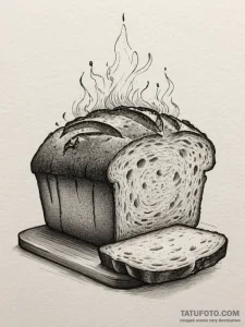 A close-up of a fresh loaf of bread being sli... - эскиз тату (№1754797093_0, 10.08.2025 03:38) — Tatufoto.com