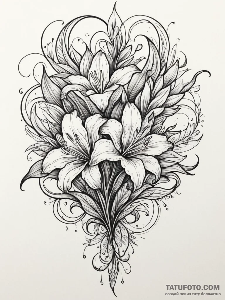 Lilies of the valley, tattoo line art, on a c... - эскиз тату (№1754797289_0, 10.08.2025 03:41) — Tatufoto.com