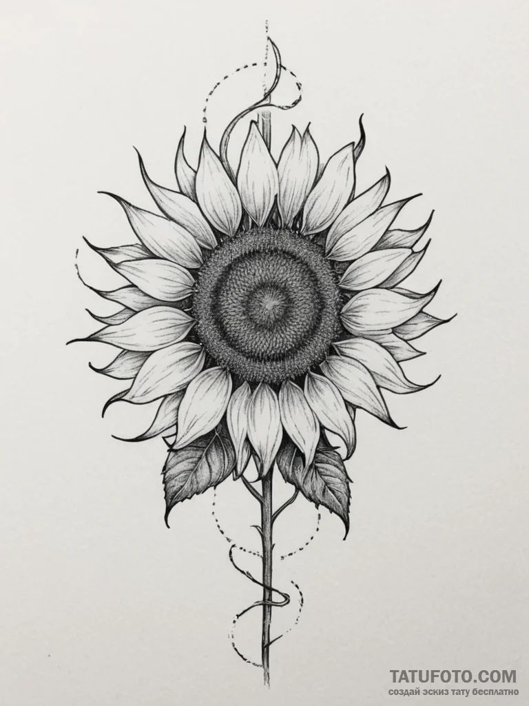 Tattoo sketch a sunflower following the path... - эскиз тату (№1754797680_0, 10.08.2025 03:48) — Tatufoto.com