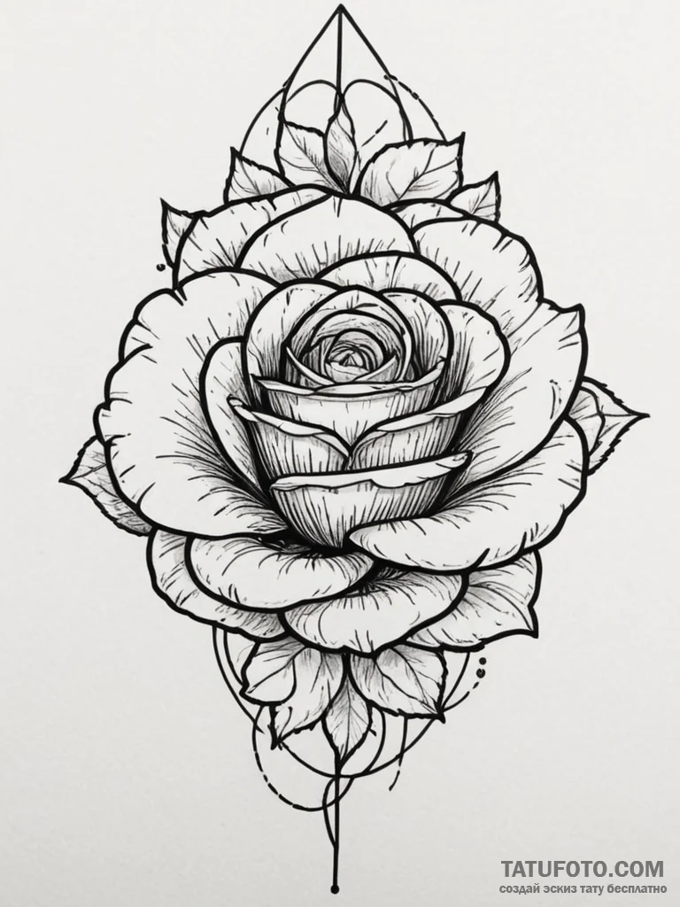 Tattoo sketch a rose with a subtle geometric... - эскиз тату (№1754798072_0, 10.08.2025 03:54) — Tatufoto.com