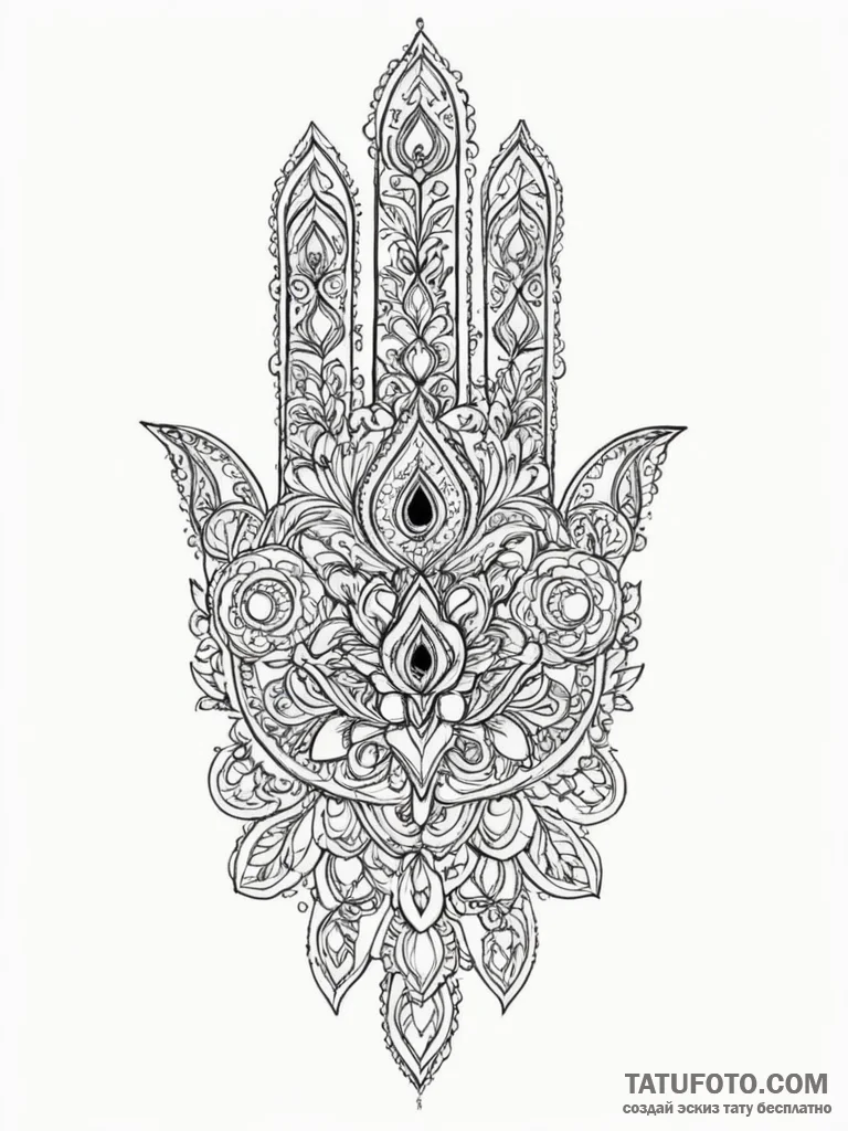 Hand of fatima, tattoo drawing outline, bold... - эскиз тату (№1754798270_0, 10.08.2025 03:57) — Tatufoto.com