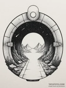 Tattoo sketch a glowing "loading zone" portal... - эскиз тату (№1754799259_0, 10.08.2025 04:14) — Tatufoto.com