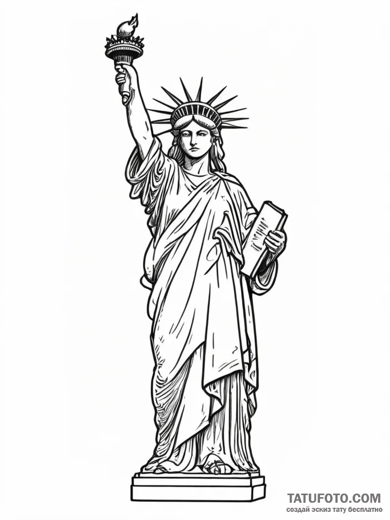 Statue of liberty, ink illustration for tatto... - эскиз тату (№1754803027_0, 10.08.2025 05:17) — Tatufoto.com