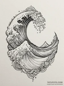 Tattoo design a small, graceful wave with sub... - эскиз тату (№1754803225_0, 10.08.2025 05:20) — Tatufoto.com