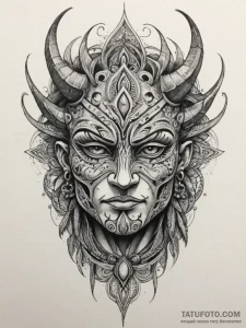 Tattoo sketch a powerful tribal mask with a f... - эскиз тату (№1754826781_0, 10.08.2025 11:53) — Tatufoto.com