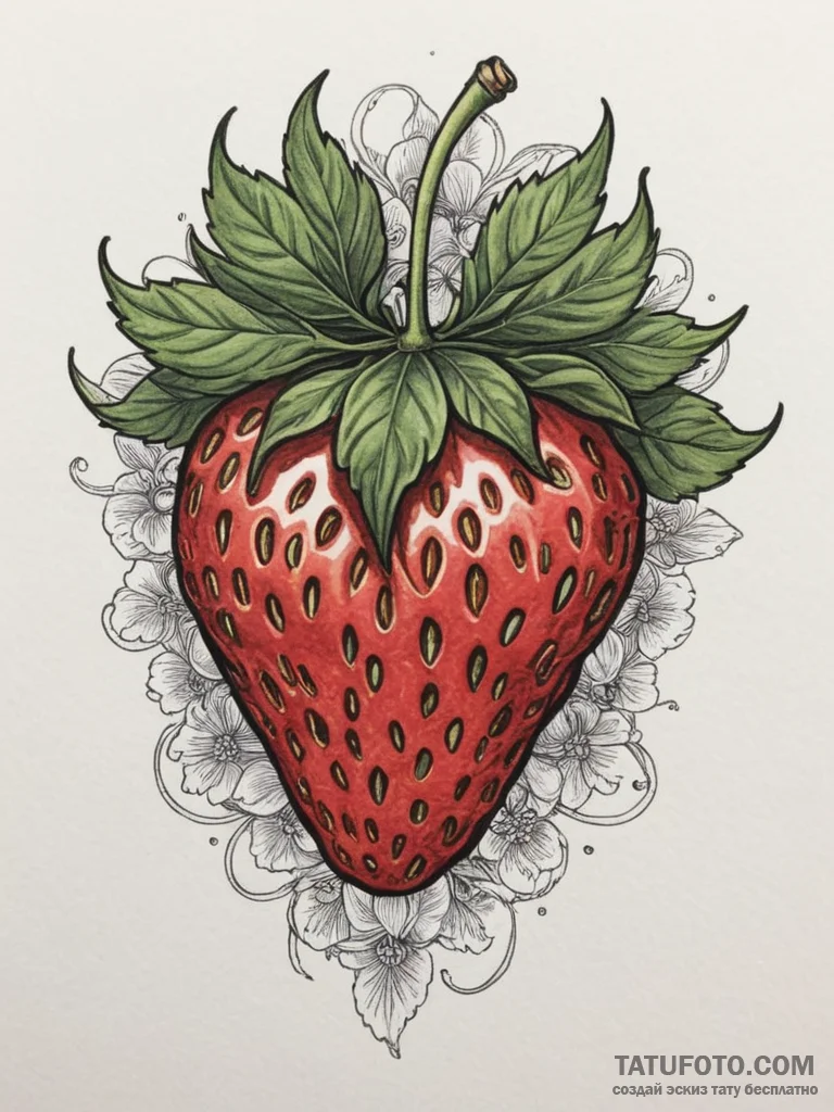 A macro shot of the surface of a strawberry,... - эскиз тату (№1754827570_0, 10.08.2025 12:06) — Tatufoto.com