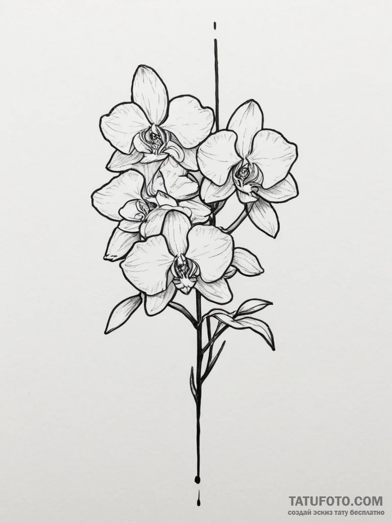 Orchid, tattoo line art, on a clean white pap... - эскиз тату (№1754828550_0, 10.08.2025 12:22) — Tatufoto.com