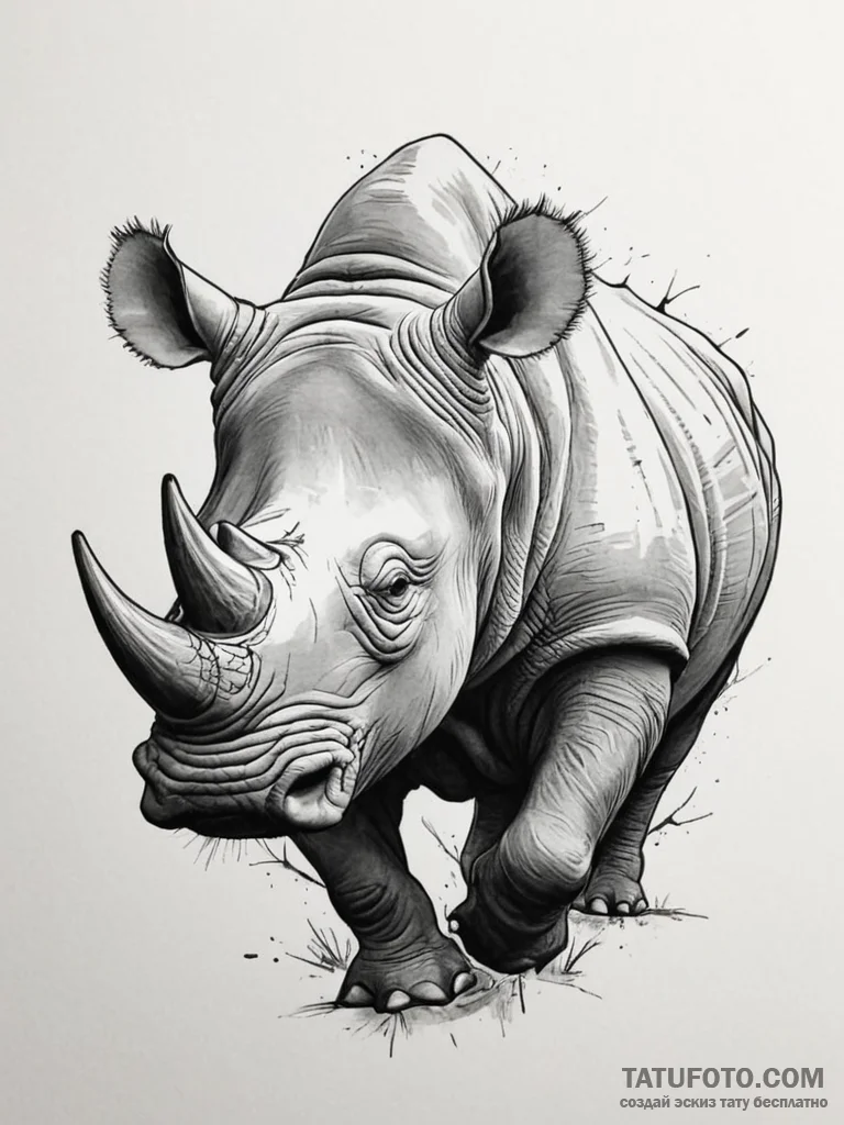 Tattoo design a charging rhinoceros, represen... - эскиз тату (№1754829140_0, 10.08.2025 12:32) — Tatufoto.com