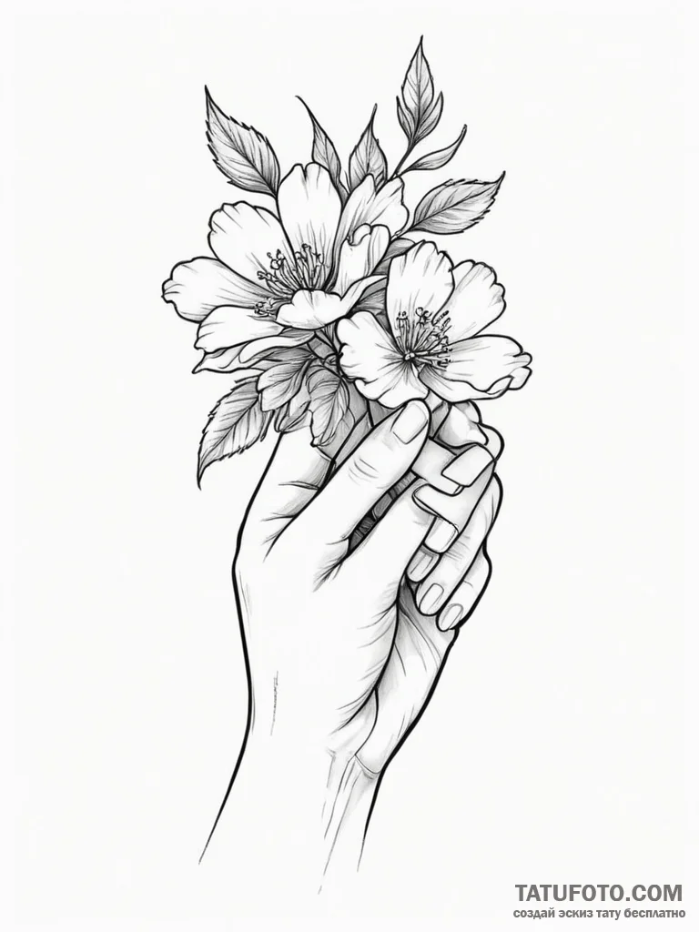 Tattoo sketch a woman's hand gently caressing... - эскиз тату (№1754829934_0, 10.08.2025 12:45) — Tatufoto.com