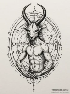 Tattoo sketch a zodiac character in a humorou... - эскиз тату (№1754830130_0, 10.08.2025 12:48) — Tatufoto.com