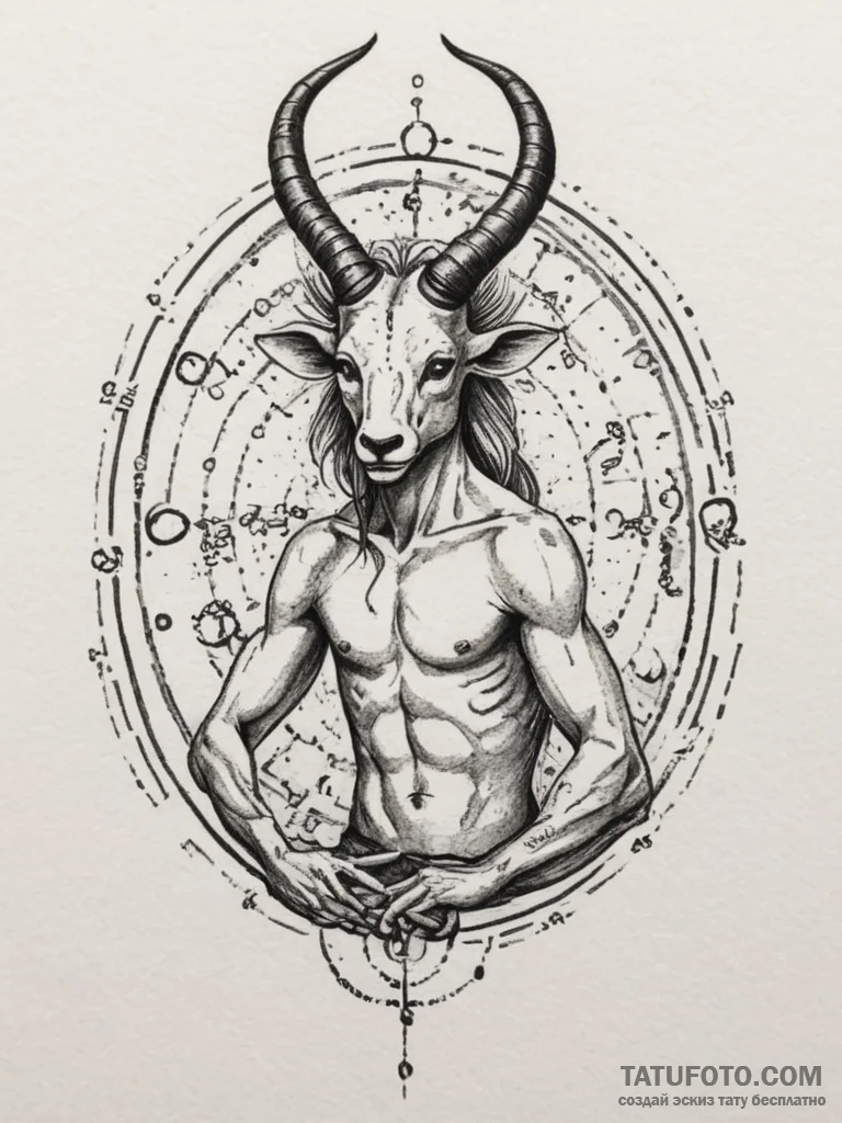 Tattoo sketch a zodiac character in a humorou... - эскиз тату (№1754830130_0, 10.08.2025 12:48) — Tatufoto.com