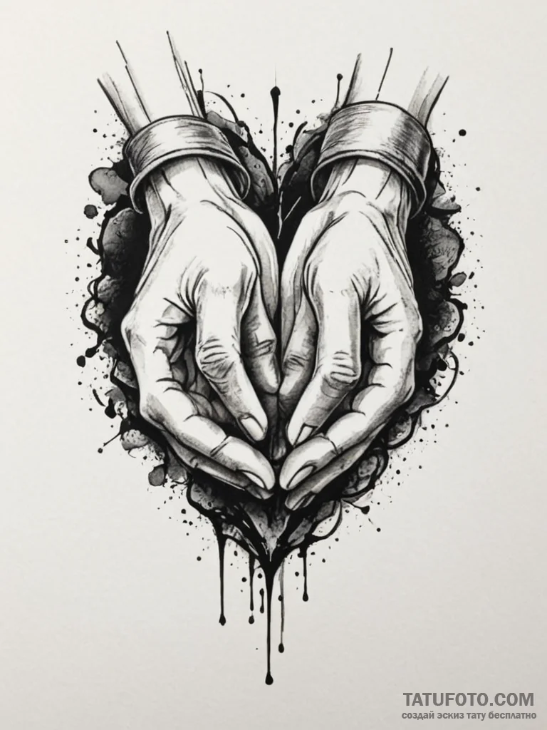 Tattoo design a heart made of two hands gentl... - эскиз тату (№1754830332_0, 10.08.2025 12:52) — Tatufoto.com
