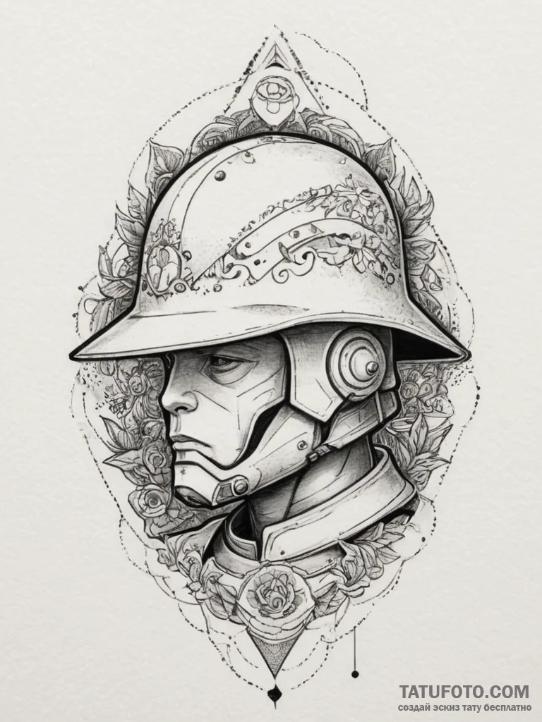 Tattoo sketch a stylized combat helmet subtly... - эскиз тату (№1754831331_0, 10.08.2025 13:08) — Tatufoto.com