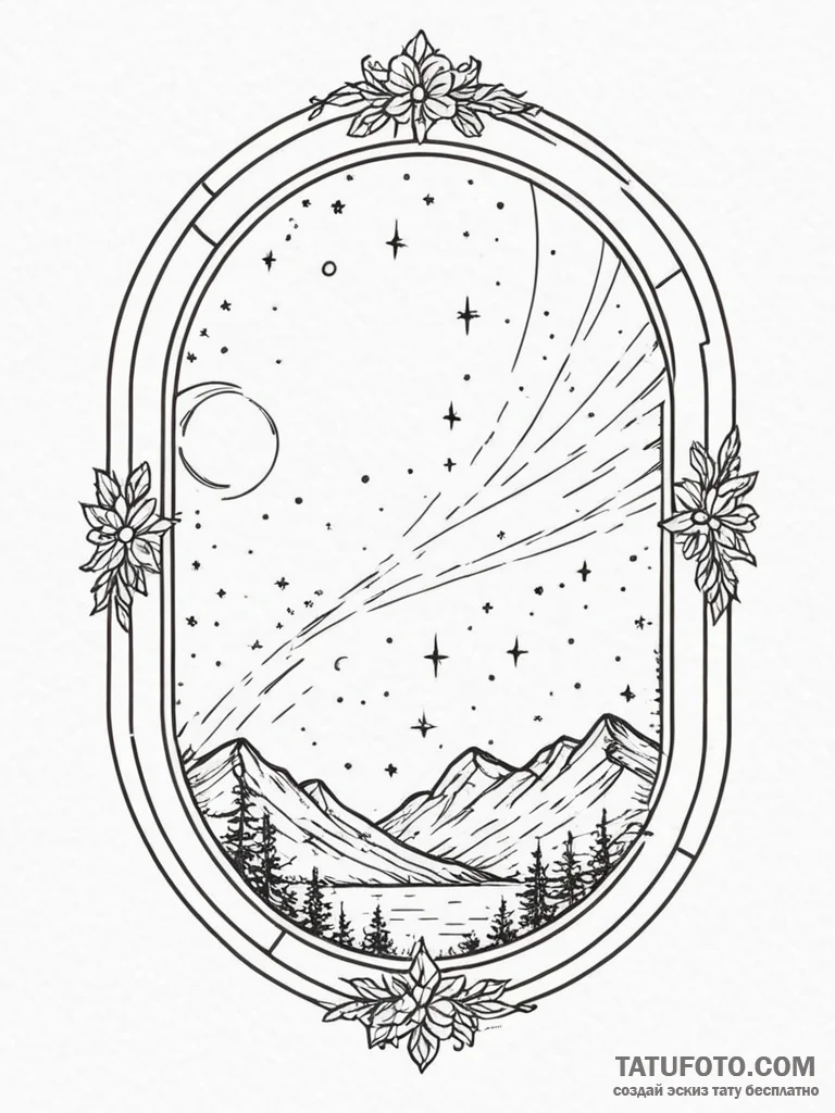 A window looking out onto a galaxy, tattoo li... - эскиз тату (№1754831528_0, 10.08.2025 13:12) — Tatufoto.com