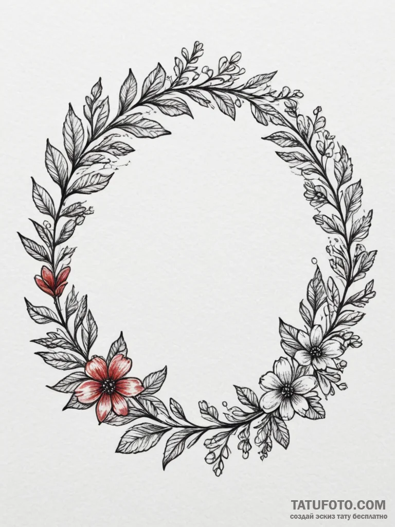 Tattoo design a delicate floral wreath surrou... - эскиз тату (№1754832315_0, 10.08.2025 13:25) — Tatufoto.com