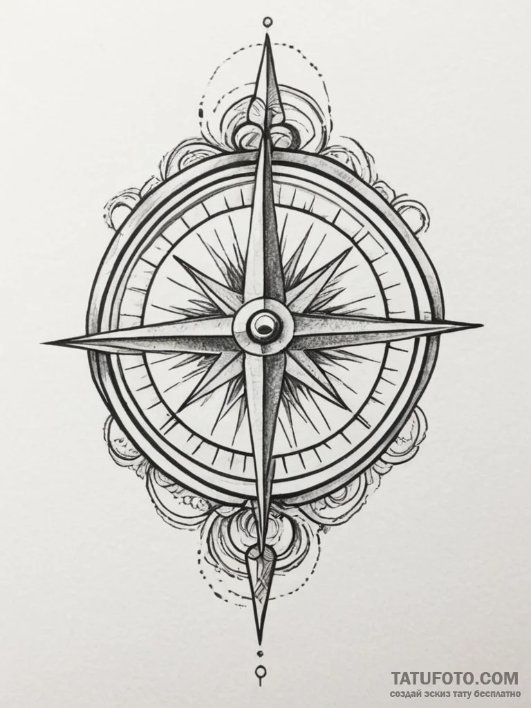 Tattoo design a small, stylized compass., ink... - эскиз тату (№1754832710_0, 10.08.2025 13:31) — Tatufoto.com