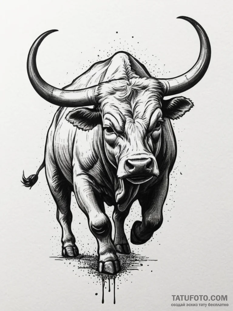 Tattoo sketch a powerful bull, snorting and p... - эскиз тату (№1754832910_0, 10.08.2025 13:35) — Tatufoto.com