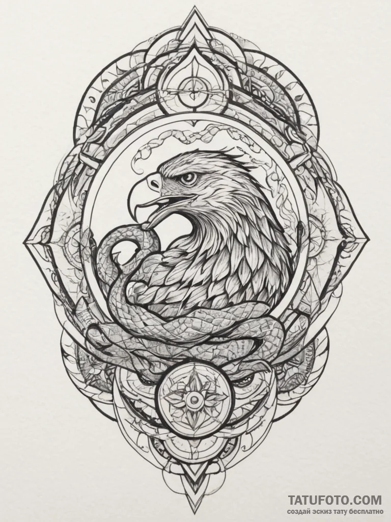 An eagle fighting a snake, tattoo flash sheet... - эскиз тату (№1754833709_0, 10.08.2025 13:48) — Tatufoto.com