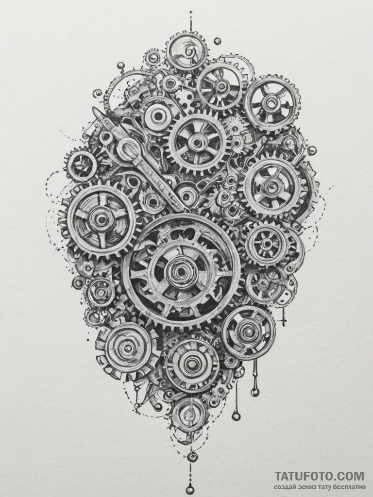 A watchmaker's workbench, filled with tiny ge... - эскиз тату (№1754834895_0, 10.08.2025 14:08) — Tatufoto.com