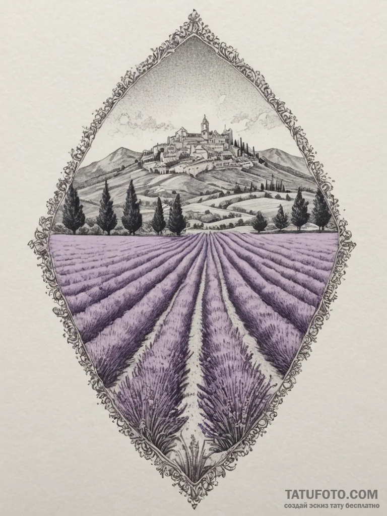 A field of brilliant purple lavender in prove... - эскиз тату (№1754836278_0, 10.08.2025 14:31) — Tatufoto.com