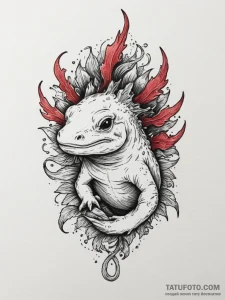 An axolotl, tattoo sketch design, black and r... - эскиз тату (№1754837870_0, 10.08.2025 14:57) — Tatufoto.com