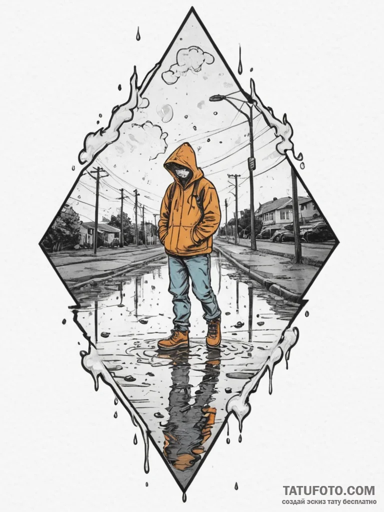 A shot of a person's reflection in a puddle a... - эскиз тату (№1754838071_0, 10.08.2025 15:01) — Tatufoto.com
