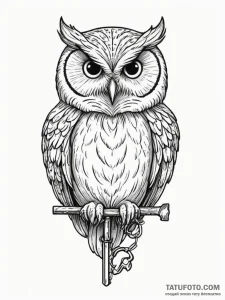 Owl with key, tattoo sketch design, black out... - эскиз тату (№1754838474_0, 10.08.2025 15:07) — Tatufoto.com