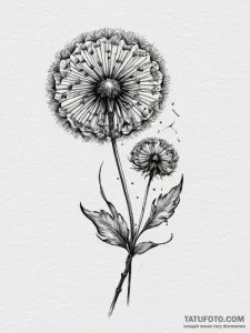 Tattoo sketch a dandelion with seeds blowing... - эскиз тату (№1754839282_0, 10.08.2025 15:21) — Tatufoto.com