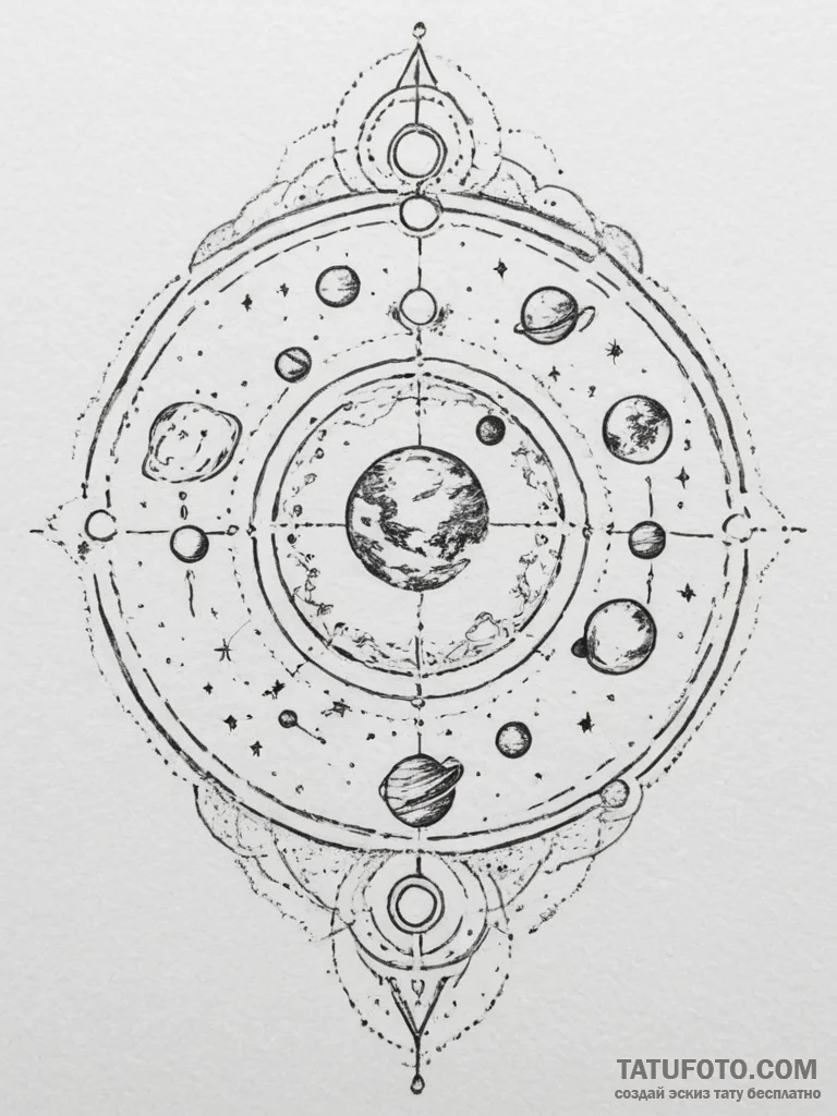Tattoo sketch a zodiac glyph with its corresp... - эскиз тату (№1754839480_0, 10.08.2025 15:24) — Tatufoto.com