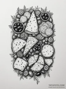 A charcuterie board with a variety of cheeses... - эскиз тату (№1754839689_0, 10.08.2025 15:28) — Tatufoto.com