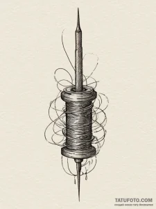 A sewing needle and thread, tattoo sketch des... - эскиз тату (№1754840877_0, 10.08.2025 15:47) — Tatufoto.com