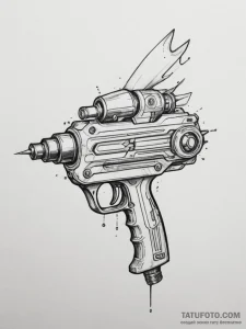 Tattoo sketch a futuristic ray gun with a sle... - эскиз тату (№1754841881_0, 10.08.2025 16:04) — Tatufoto.com