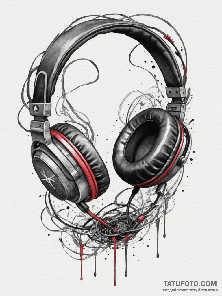 Tattoo design a gaming headset with wires tha... - эскиз тату (№1754843675_0, 10.08.2025 16:34) — Tatufoto.com