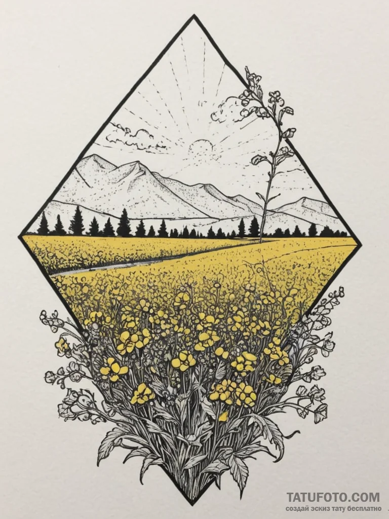 A shot of a field of oilseed rape in bloom, a... - эскиз тату (№1754844070_0, 10.08.2025 16:41) — Tatufoto.com