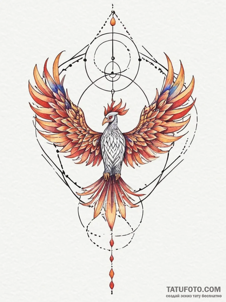 Tattoo design a phoenix, majestically flying... - эскиз тату (№1754846267_0, 10.08.2025 17:17) — Tatufoto.com