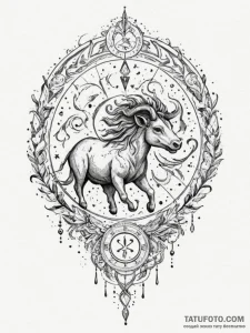 Tattoo sketch a zodiac glyph incorporated int... - эскиз тату (№1754846465_0, 10.08.2025 17:21) — Tatufoto.com
