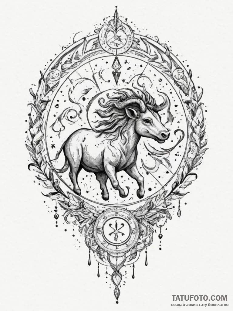 Tattoo sketch a zodiac glyph incorporated int... - эскиз тату (№1754846465_0, 10.08.2025 17:21) — Tatufoto.com