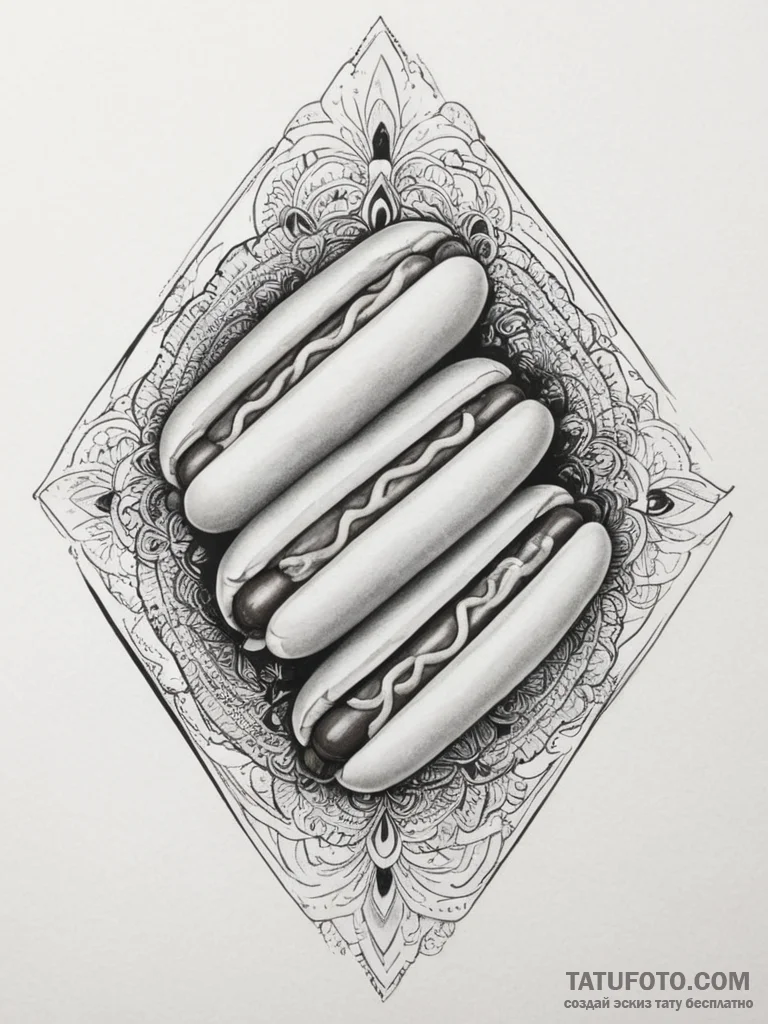 Tattoo design a 'hot dog' on one, 'bun' on th... - эскиз тату (№1754846662_0, 10.08.2025 17:24) — Tatufoto.com
