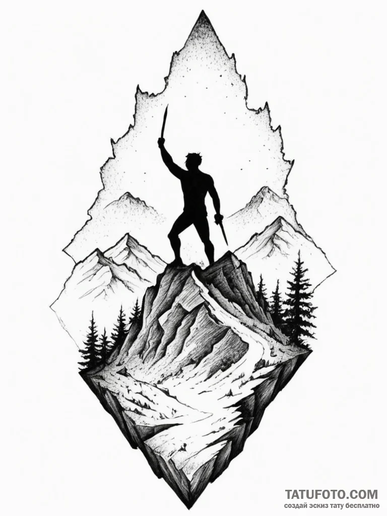 Tattoo design a silhouette of a man conquerin... - эскиз тату (№1754847064_0, 10.08.2025 17:31) — Tatufoto.com