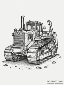 A bulldozer at a construction site., tattoo f... - эскиз тату (№1754847876_0, 10.08.2025 17:44) — Tatufoto.com