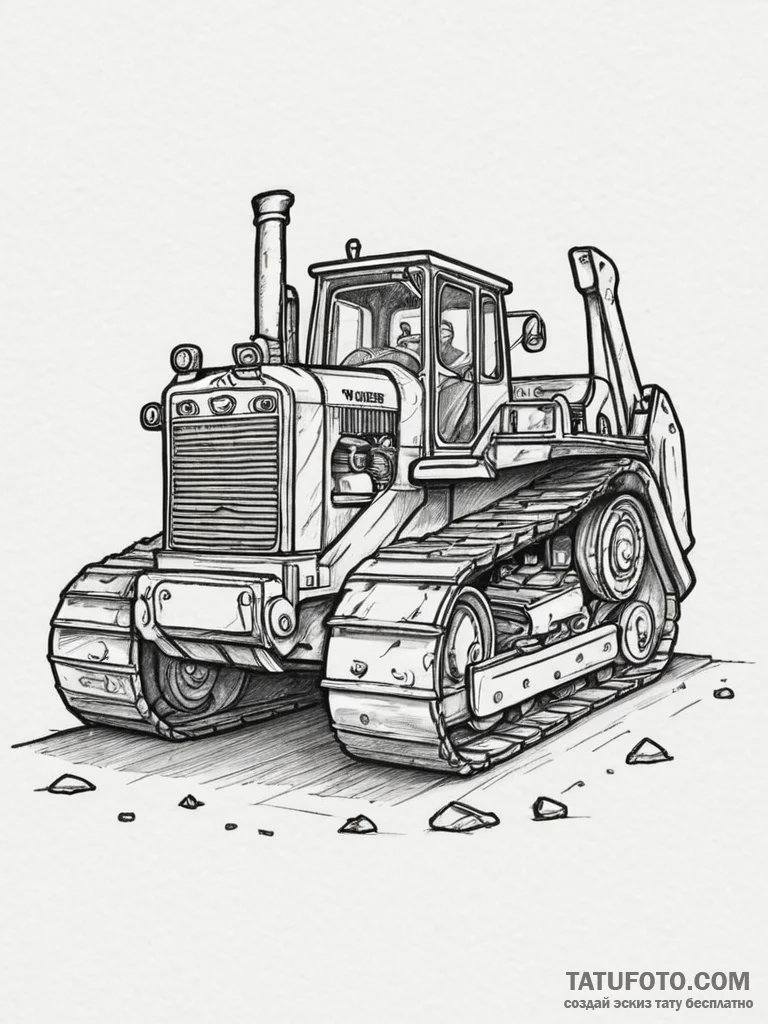 A bulldozer at a construction site., tattoo f... - эскиз тату (№1754847876_0, 10.08.2025 17:44) — Tatufoto.com