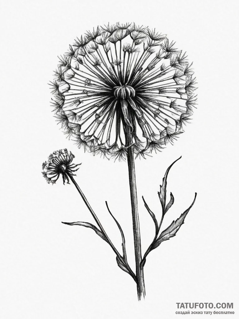 Dandelion, tattoo drawing outline, rough sket... - эскиз тату (№1754849687_0, 10.08.2025 18:14) — Tatufoto.com