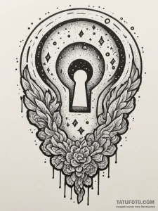 A key unlocking a galaxy in a keyhole, tattoo... - эскиз тату (№1754850481_0, 10.08.2025 18:28) — Tatufoto.com
