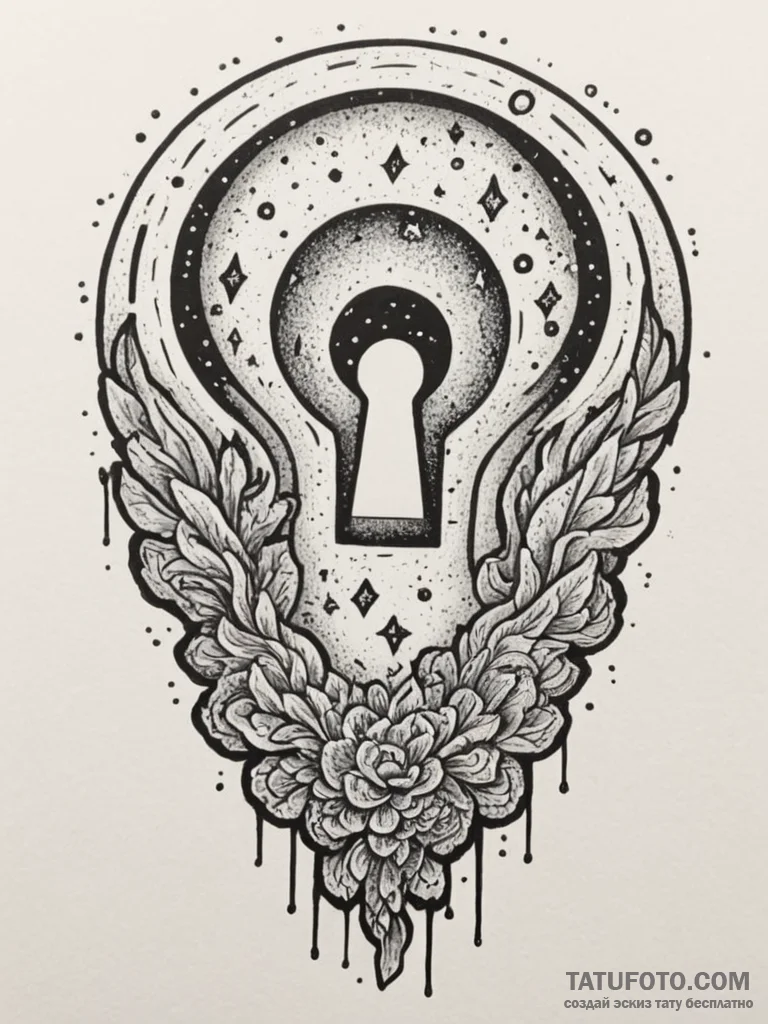 A key unlocking a galaxy in a keyhole, tattoo... - эскиз тату (№1754850481_0, 10.08.2025 18:28) — Tatufoto.com