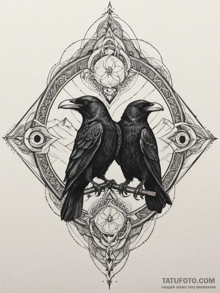 Huginn and muninn (odin's ravens), tattoo dra... - эскиз тату (№1754850679_0, 10.08.2025 18:31) — Tatufoto.com