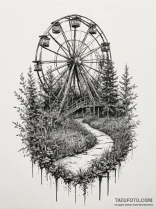 An abandoned amusement park, rusty and overgr... - эскиз тату (№1754851465_0, 10.08.2025 18:44) — Tatufoto.com