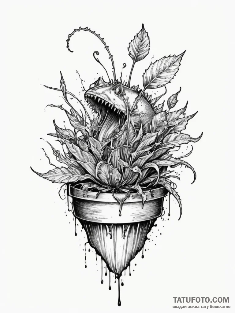 A venus flytrap closing, concept art for tatt... - эскиз тату (№1754851666_0, 10.08.2025 18:47) — Tatufoto.com
