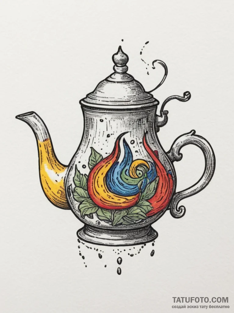 Teapot, tattoo sketch design, soft whip shadi... - эскиз тату (№1754853489_0, 10.08.2025 19:18) — Tatufoto.com