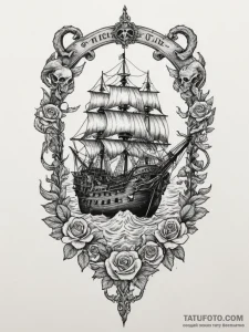 Pirate ship fighting a kraken, artistic tatto... - эскиз тату (№1754853684_0, 10.08.2025 19:21) — Tatufoto.com