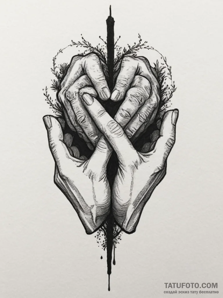 Tattoo design a heart made of two hands gentl... - эскиз тату (№1754854479_0, 10.08.2025 19:34) — Tatufoto.com